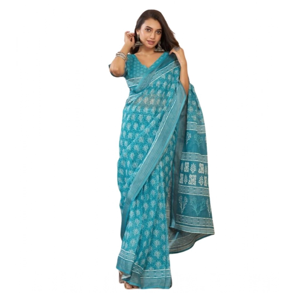 generic women's faux linen floral print ready to wear saree with unstitched blouse 5.5mtr (aquablue) generic women's faux linen floral print ready to wear saree with unstitched blouse 5.5mtr (aquablue)