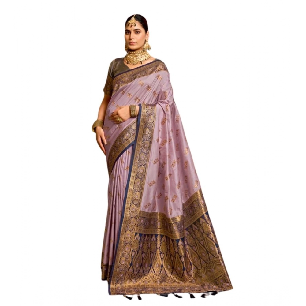 generic women's silk blend booti work ready to wear saree with unstitched blouse 5.5mtr (lavender) generic women's silk blend booti work ready to wear saree with unstitched blouse 5.5mtr (lavender)