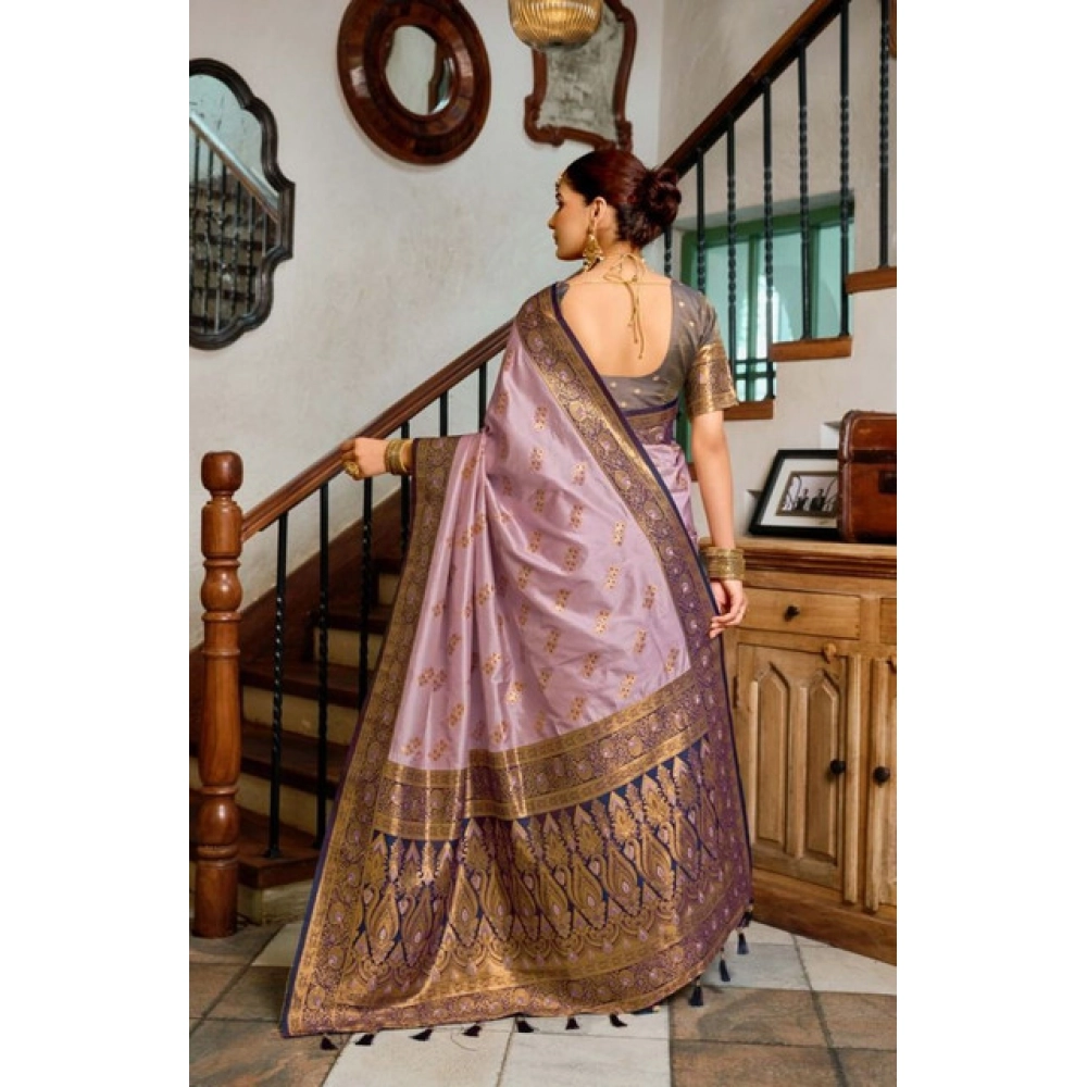 generic women's silk blend booti work ready to wear saree with unstitched blouse 5.5mtr (lavender) generic women's silk blend booti work ready to wear saree with unstitched blouse 5.5mtr (lavender)
