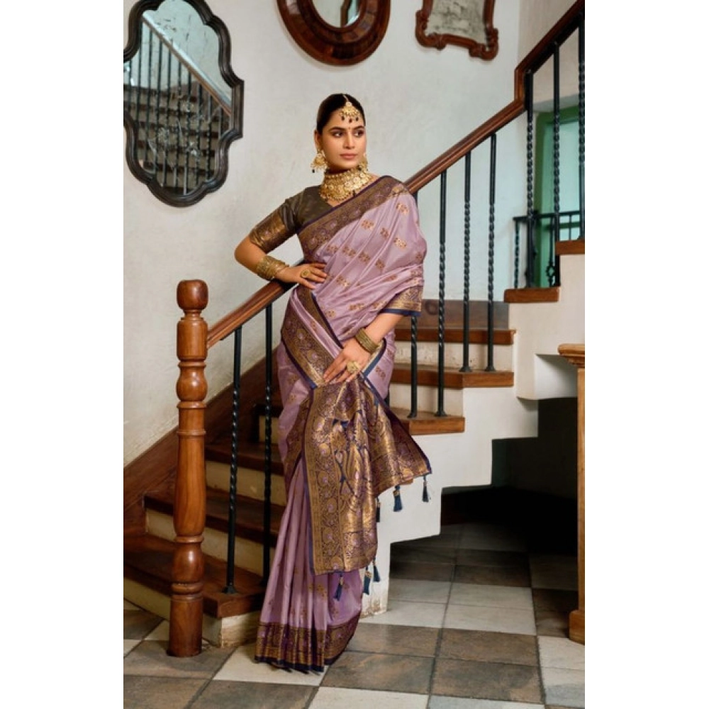generic women's silk blend booti work ready to wear saree with unstitched blouse 5.5mtr (lavender) generic women's silk blend booti work ready to wear saree with unstitched blouse 5.5mtr (lavender)