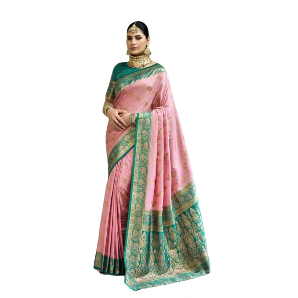 generic women's silk blend booti work ready to wear saree with unstitched blouse 5.5mtr (peach) generic women's silk blend booti work ready to wear saree with unstitched blouse 5.5mtr (peach)