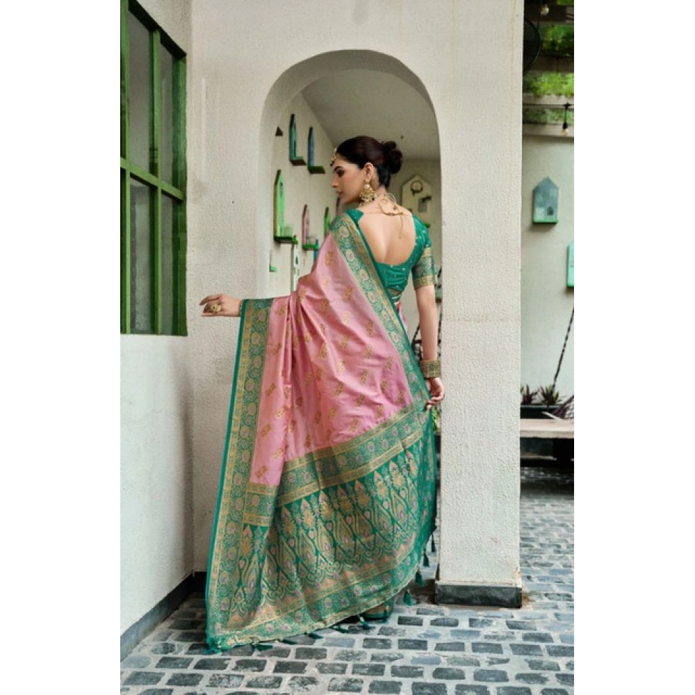 generic women's silk blend booti work ready to wear saree with unstitched blouse 5.5mtr (peach) generic women's silk blend booti work ready to wear saree with unstitched blouse 5.5mtr (peach)