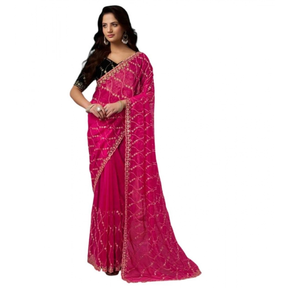 generic women's net sequence saree with unstitched blouse 5.5mtr (pink) generic women's net sequence saree with unstitched blouse 5.5mtr (pink)