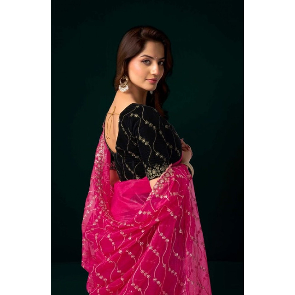 generic women's net sequence saree with unstitched blouse 5.5mtr (pink) generic women's net sequence saree with unstitched blouse 5.5mtr (pink)