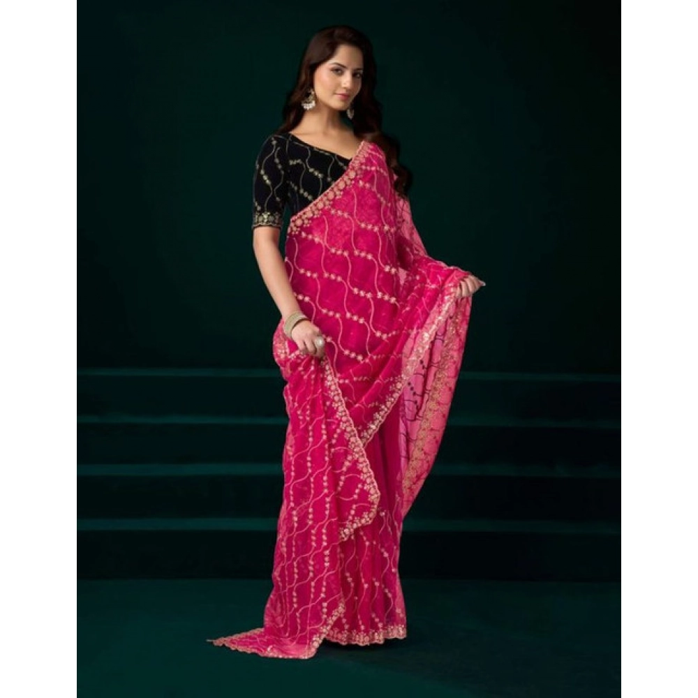 generic women's net sequence saree with unstitched blouse 5.5mtr (pink) generic women's net sequence saree with unstitched blouse 5.5mtr (pink)