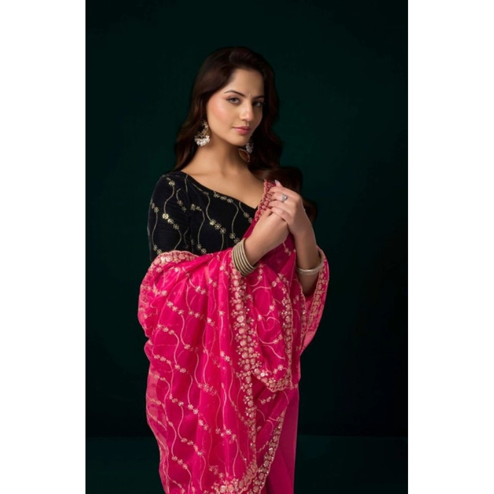generic women's net sequence saree with unstitched blouse 5.5mtr (pink) generic women's net sequence saree with unstitched blouse 5.5mtr (pink)