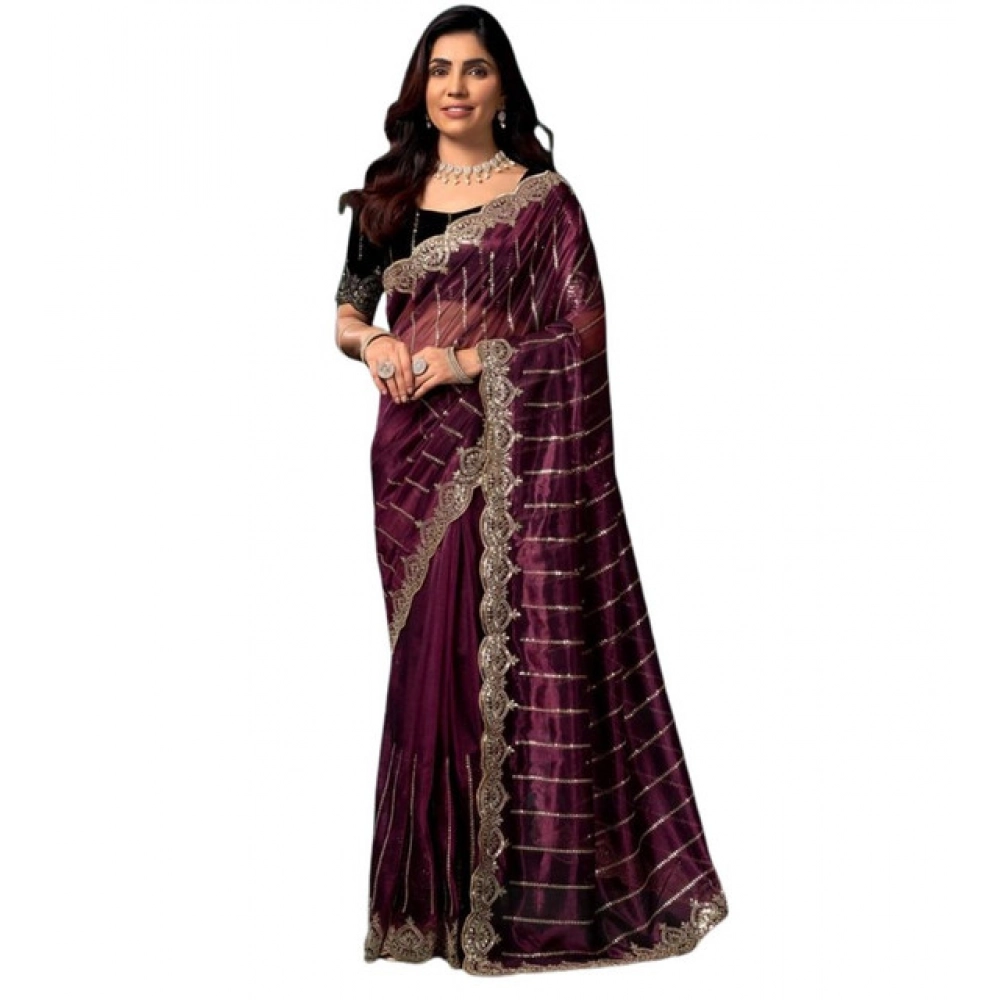 generic women's net sequence saree with unstitched blouse 5.5mtr (maroon) generic women's net sequence saree with unstitched blouse 5.5mtr (maroon)