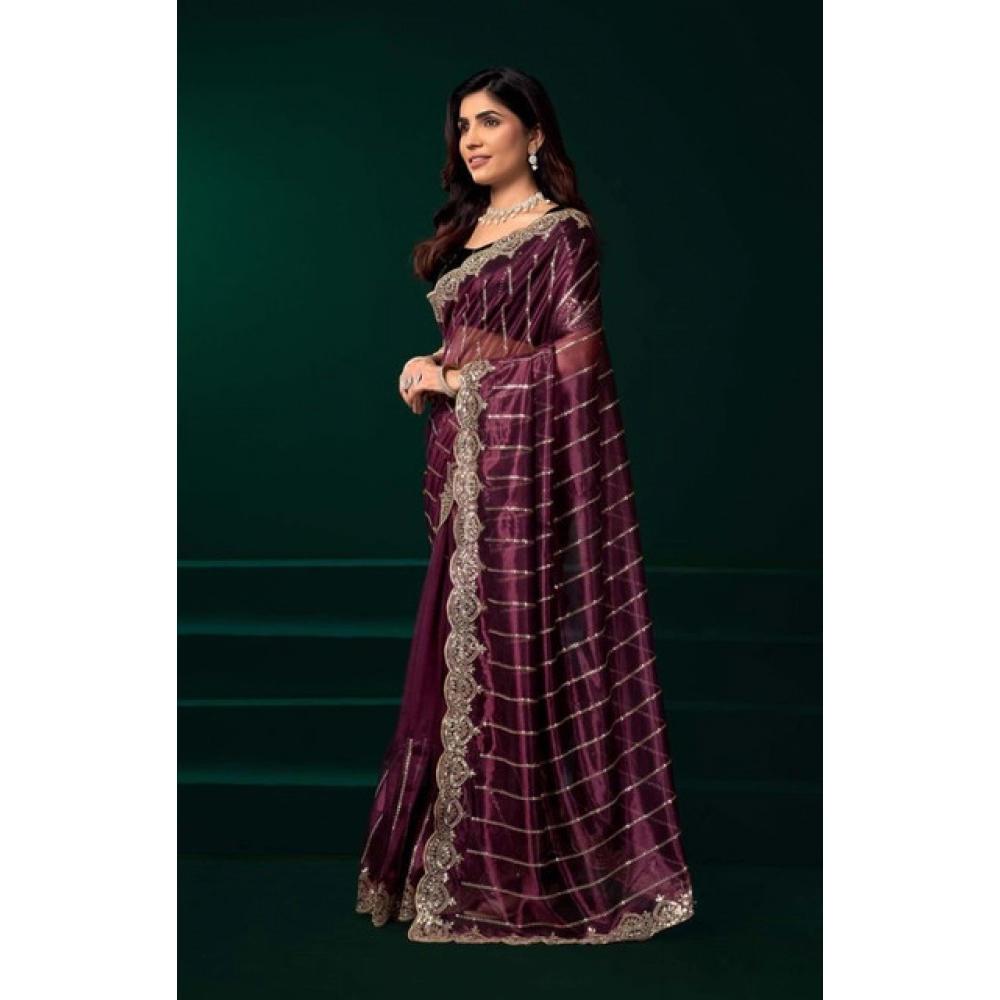 generic women's net sequence saree with unstitched blouse 5.5mtr (maroon) generic women's net sequence saree with unstitched blouse 5.5mtr (maroon)