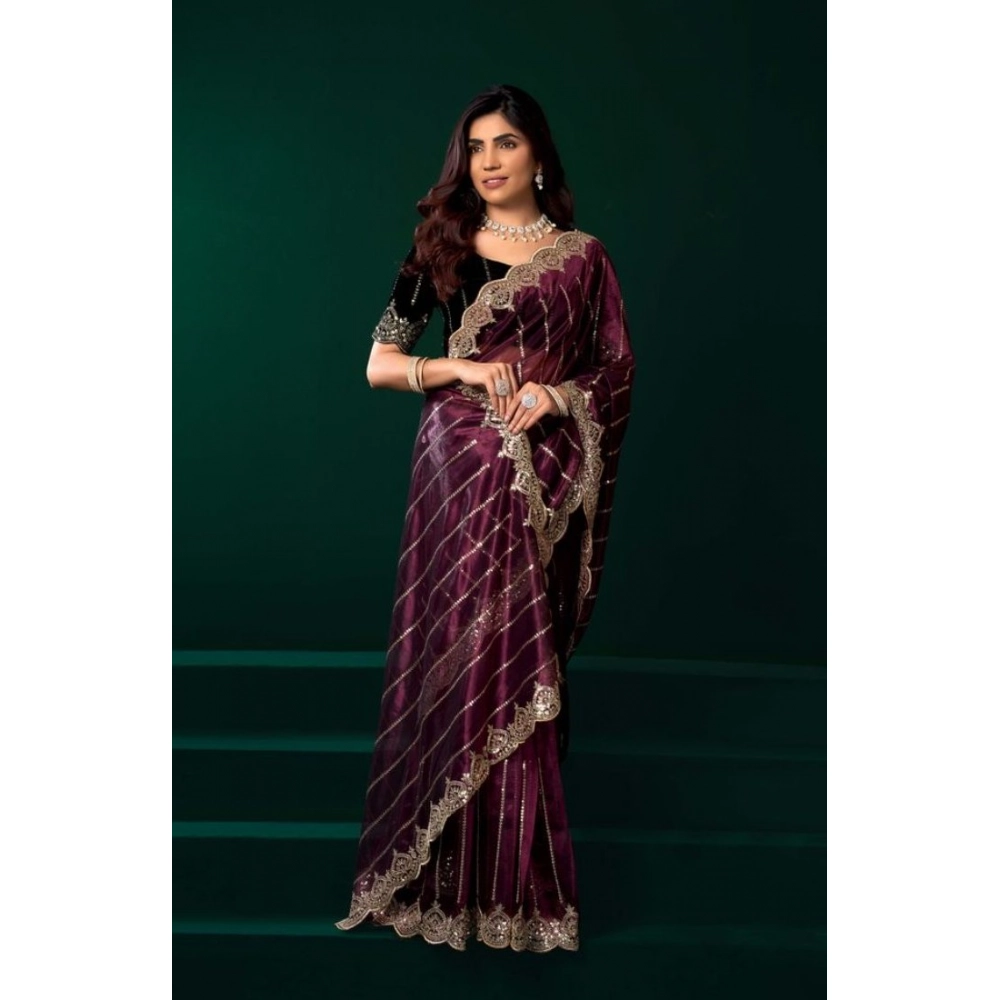 generic women's net sequence saree with unstitched blouse 5.5mtr (maroon) generic women's net sequence saree with unstitched blouse 5.5mtr (maroon)