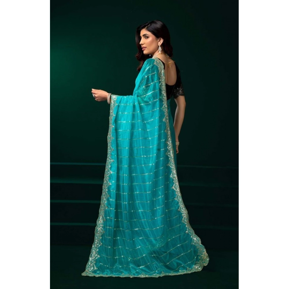 generic women's net sequence saree with unstitched blouse 5.5mtr (turquoise) generic women's net sequence saree with unstitched blouse 5.5mtr (turquoise)