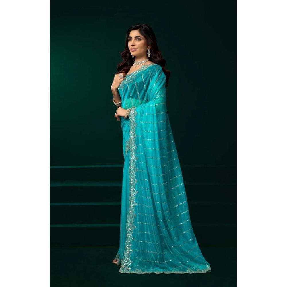 generic women's net sequence saree with unstitched blouse 5.5mtr (turquoise) generic women's net sequence saree with unstitched blouse 5.5mtr (turquoise)