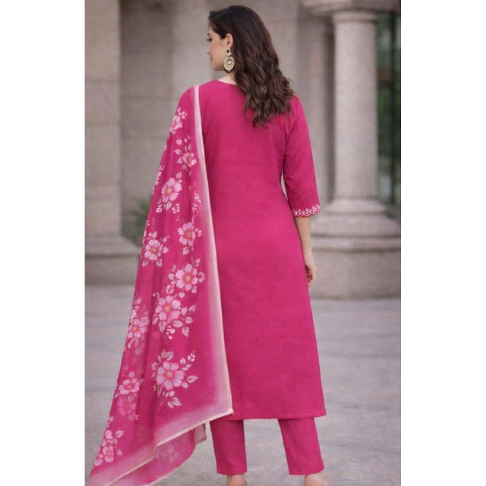 generic women's chanderi silk ethnic motif v neck 3/4th sleeve kurti with pant dupatta set (pink) generic women's chanderi silk ethnic motif v neck 3/4th sleeve kurti with pant dupatta set (pink)