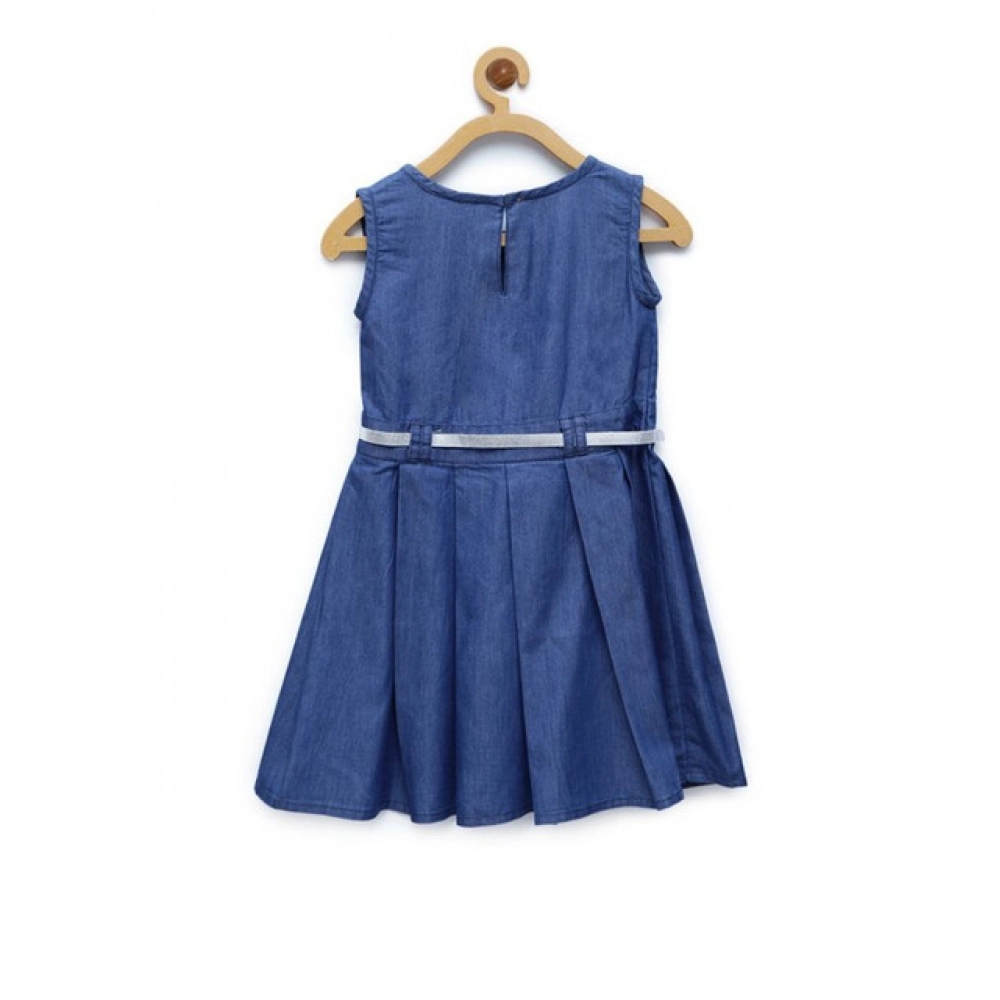 generic girl's denim embellished sleeveless dress with belt (blue) generic girl's denim embellished sleeveless dress with belt (blue)