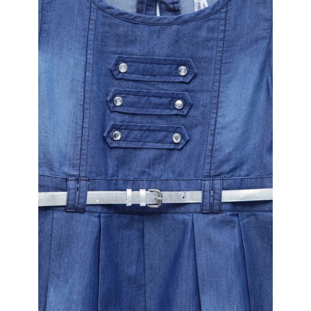 generic girl's denim embellished sleeveless dress with belt (blue) generic girl's denim embellished sleeveless dress with belt (blue)