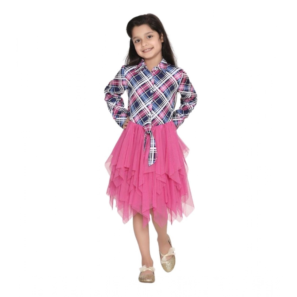 generic girl's polyster crepe lace inserts long sleeves dress (pink blue) generic girl's polyster crepe lace inserts long sleeves dress (pink blue)