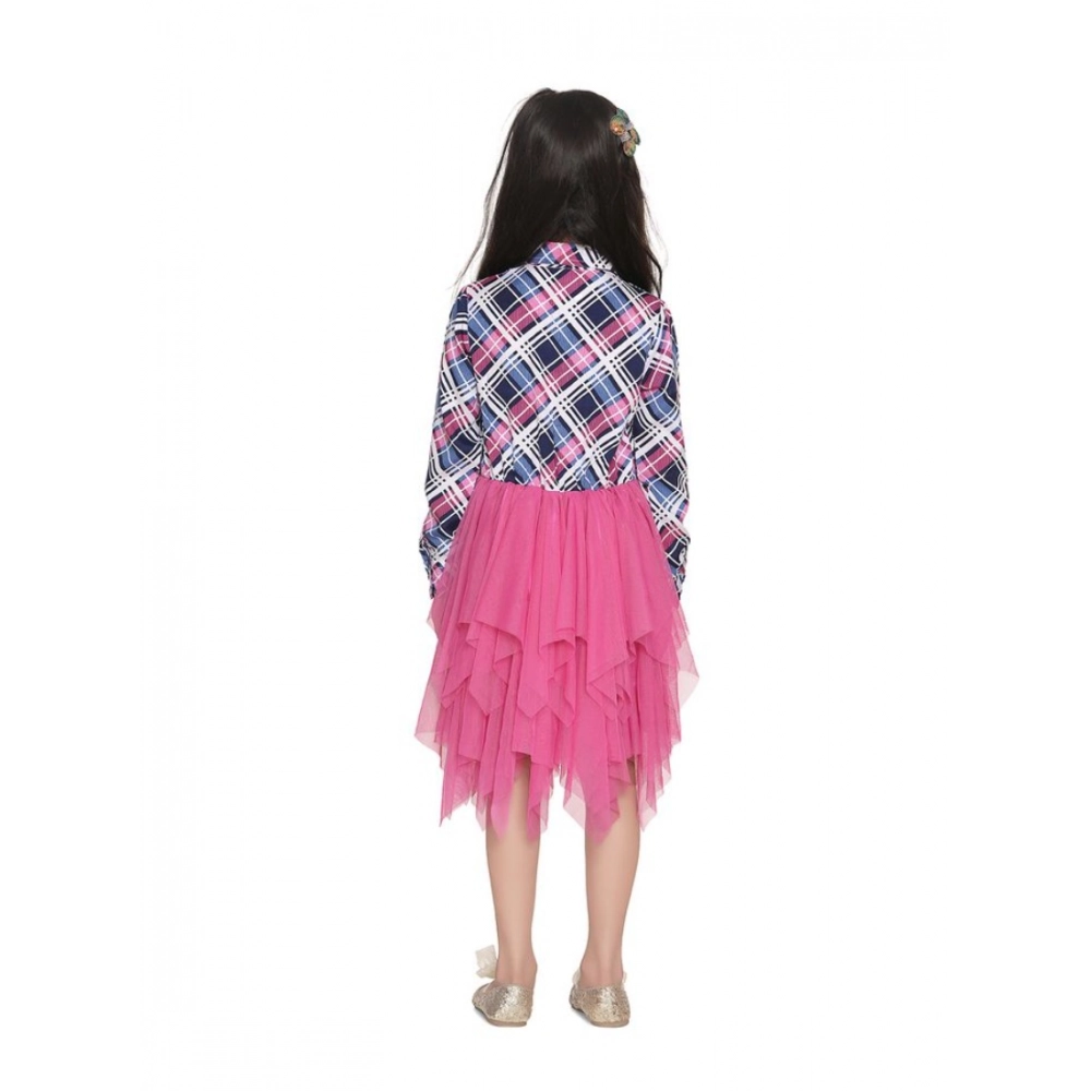 generic girl's polyster crepe lace inserts long sleeves dress (pink blue) generic girl's polyster crepe lace inserts long sleeves dress (pink blue)
