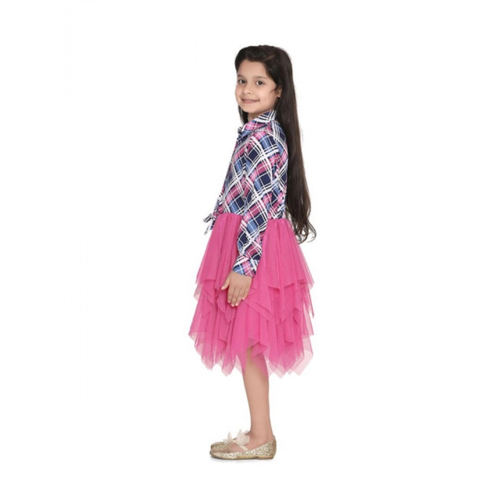 generic girl's polyster crepe lace inserts long sleeves dress (pink blue) generic girl's polyster crepe lace inserts long sleeves dress (pink blue)