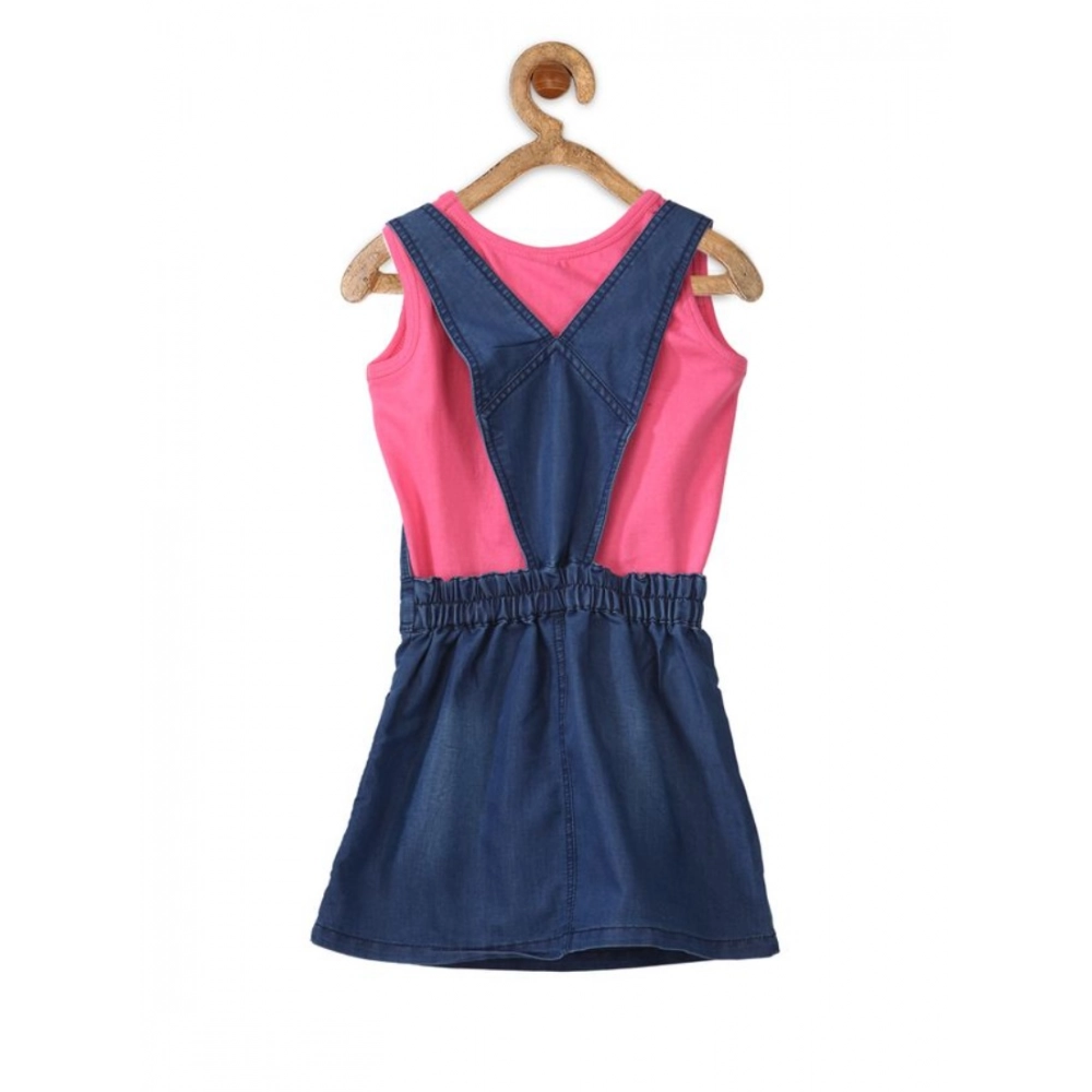 generic girl's denim & cotton bow sleeveless dungaree (pink) generic girl's denim & cotton bow sleeveless dungaree (pink)