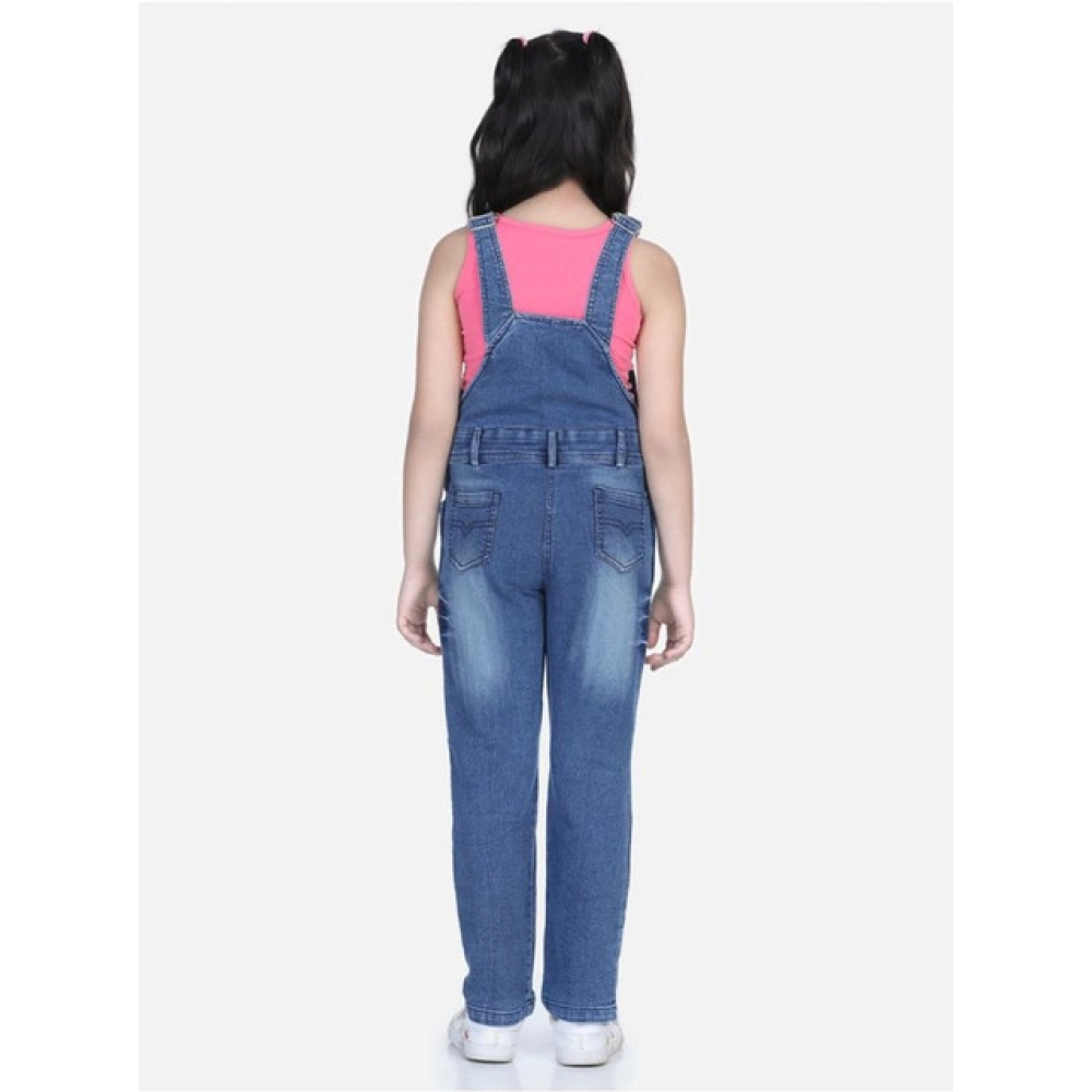 generic girl's denim washed buttoned dungaree (blue) generic girl's denim washed buttoned dungaree (blue)