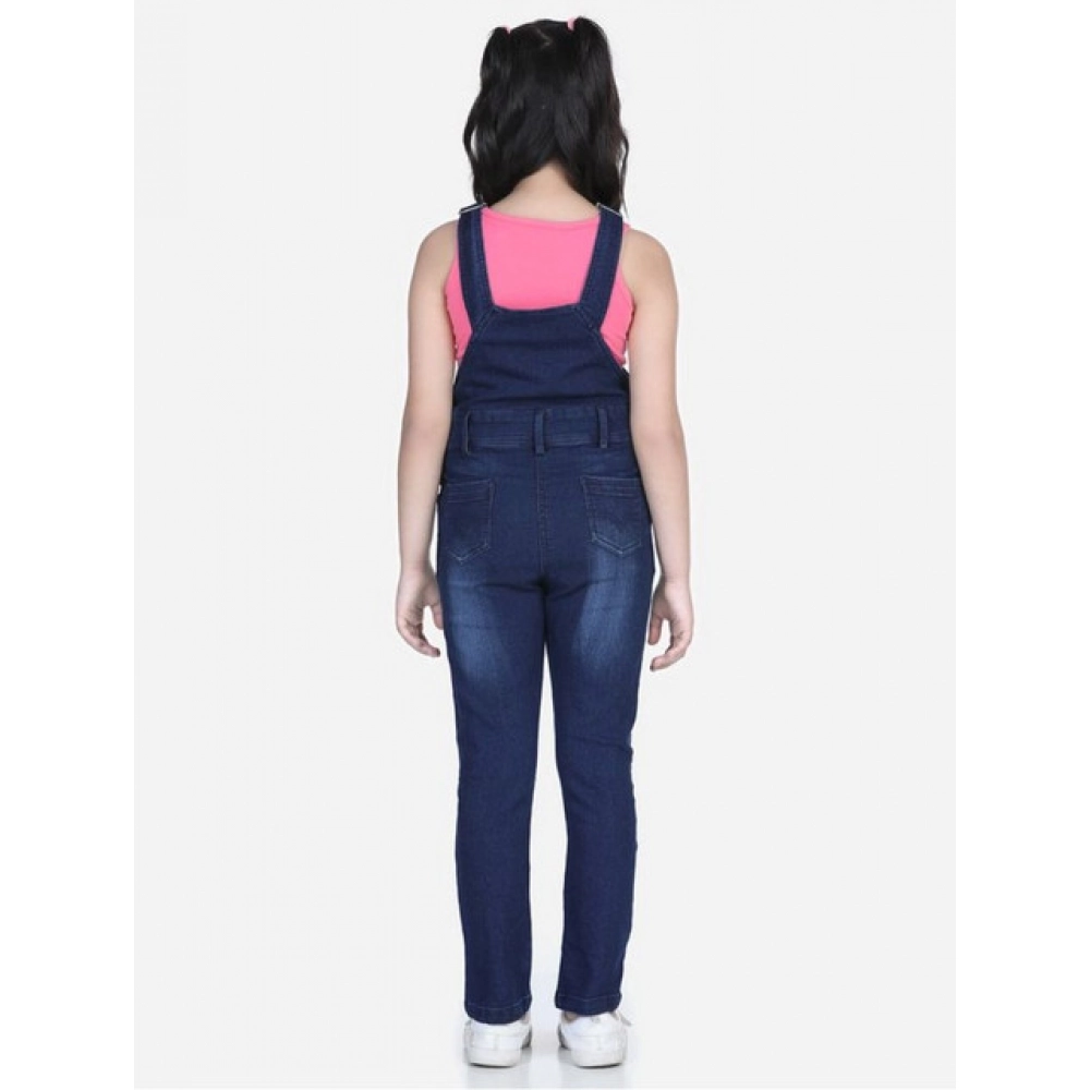 generic girl's denim distressed buttoned dungaree (blue) generic girl's denim distressed buttoned dungaree (blue)