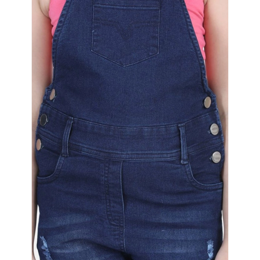 generic girl's denim distressed buttoned dungaree (blue) generic girl's denim distressed buttoned dungaree (blue)