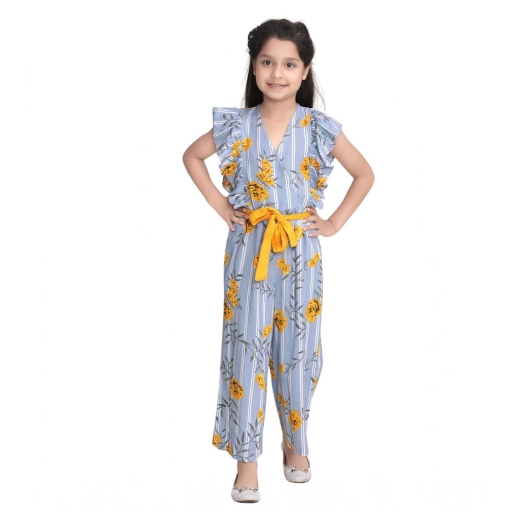 generic girl's rayon floral flutter jumpsuit (blue yellow) generic girl's rayon floral flutter jumpsuit (blue yellow)