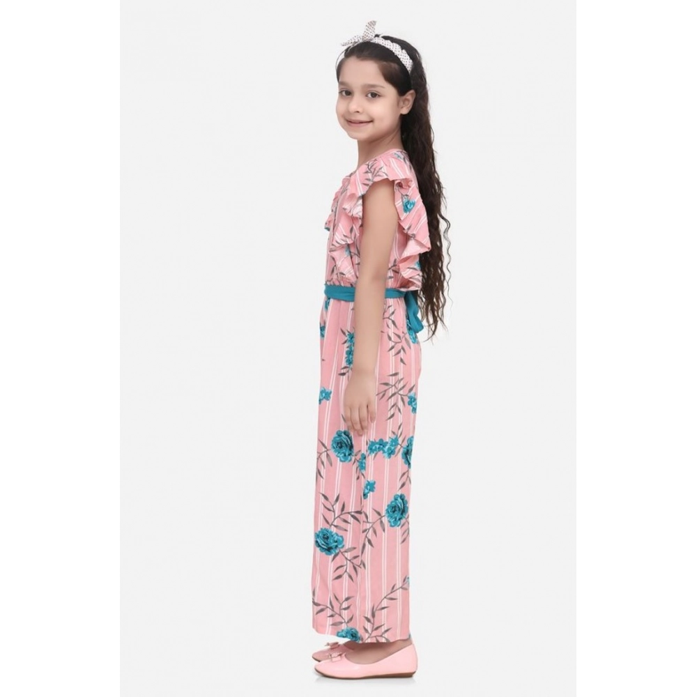generic girl's rayon floral flutter jumpsuit (pink blue) generic girl's rayon floral flutter jumpsuit (pink blue)
