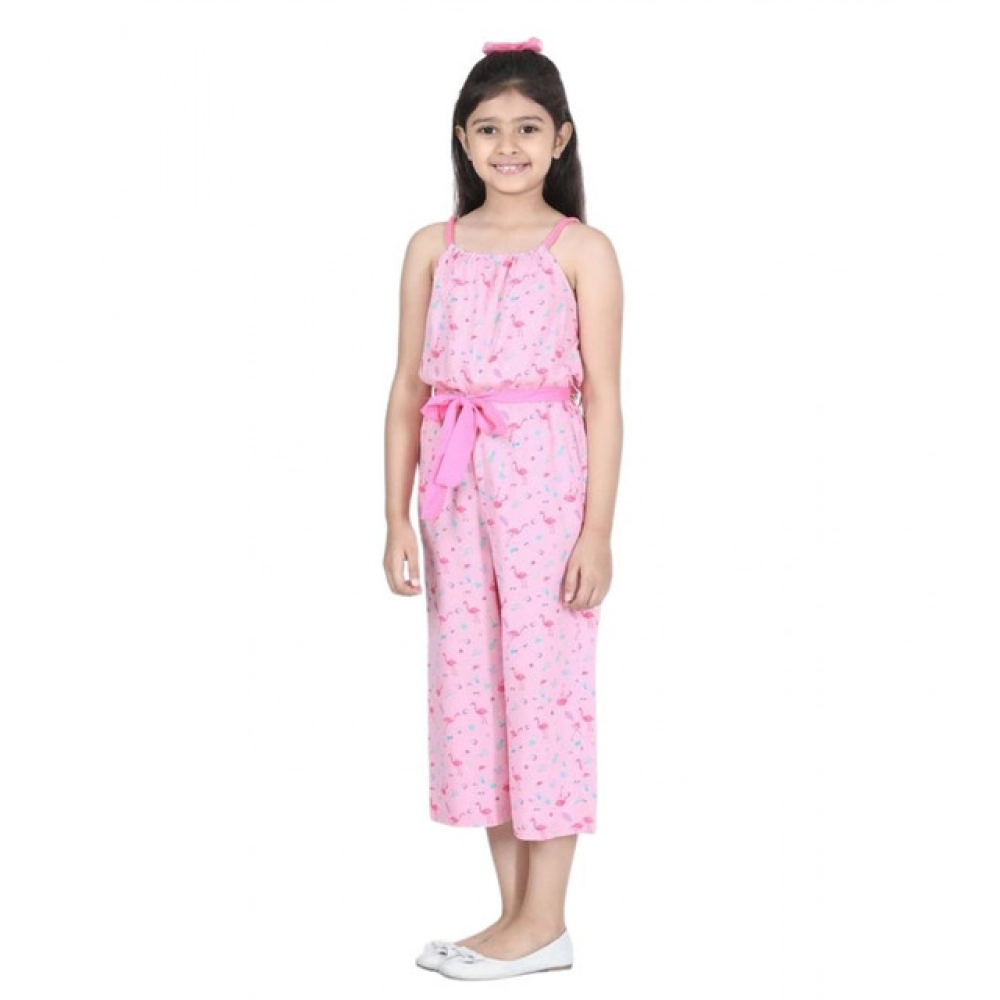 generic girl's rayon flamingo print sleeveless jumpsuit (pink) generic girl's rayon flamingo print sleeveless jumpsuit (pink)