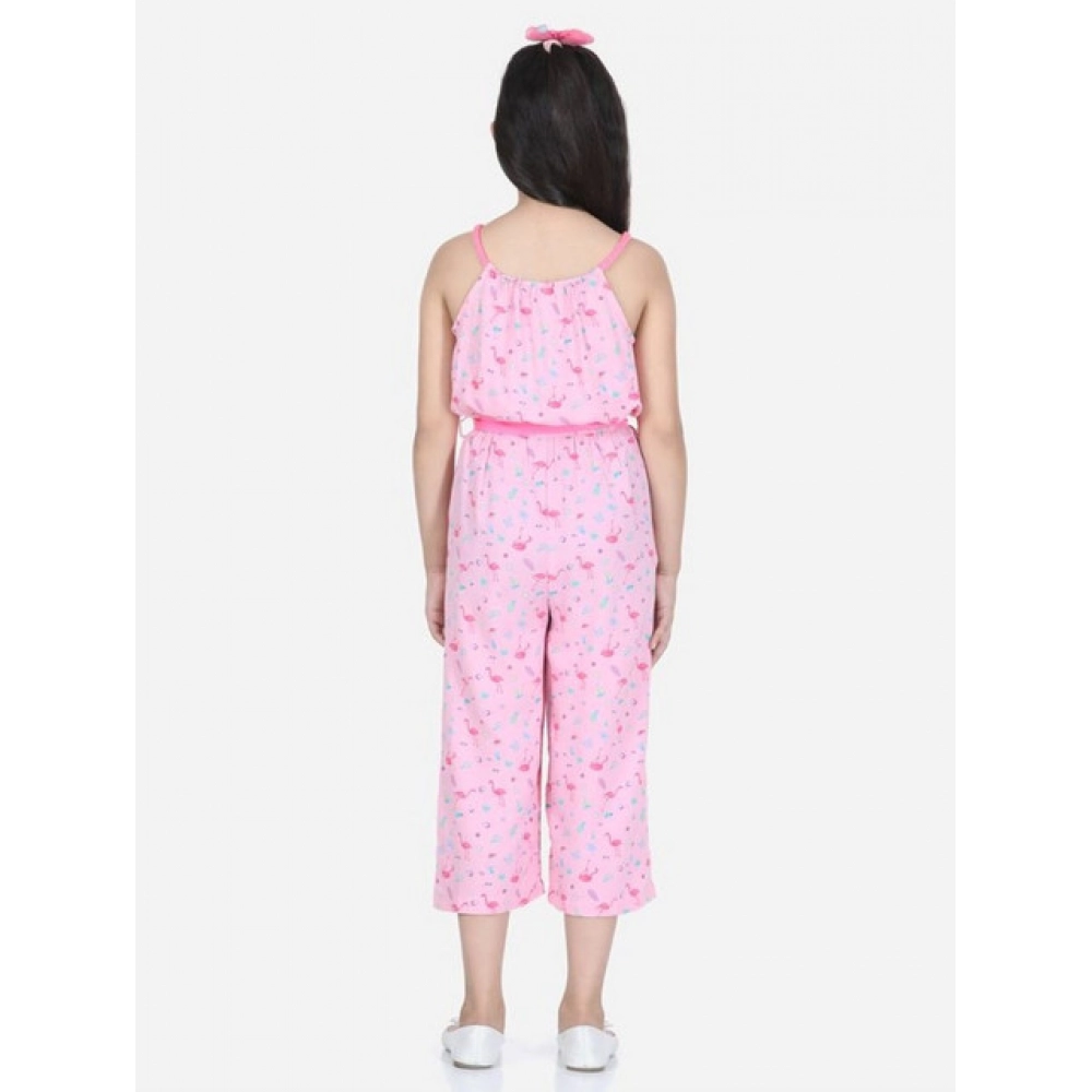 generic girl's rayon flamingo print sleeveless jumpsuit (pink) generic girl's rayon flamingo print sleeveless jumpsuit (pink)