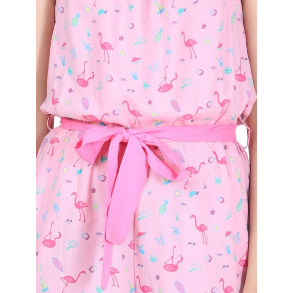 generic girl's rayon flamingo print sleeveless jumpsuit (pink) generic girl's rayon flamingo print sleeveless jumpsuit (pink)