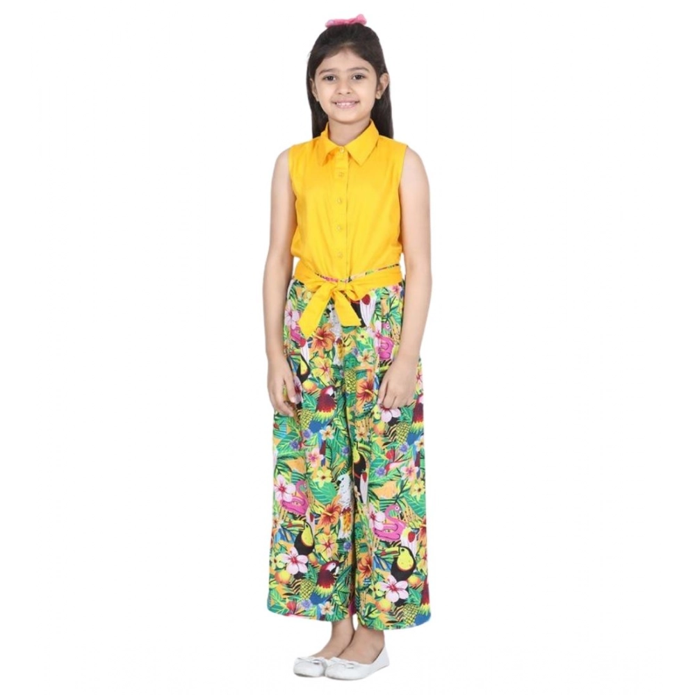 generic girl's rayon flamingo print sleeveless jumpsuit (yellow multicolor) generic girl's rayon flamingo print sleeveless jumpsuit (yellow multicolor)