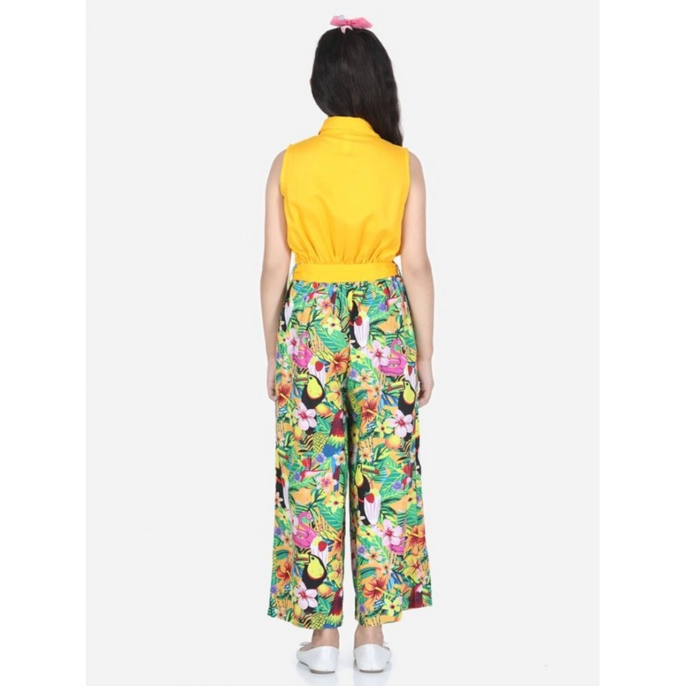 generic girl's rayon flamingo print sleeveless jumpsuit (yellow multicolor) generic girl's rayon flamingo print sleeveless jumpsuit (yellow multicolor)
