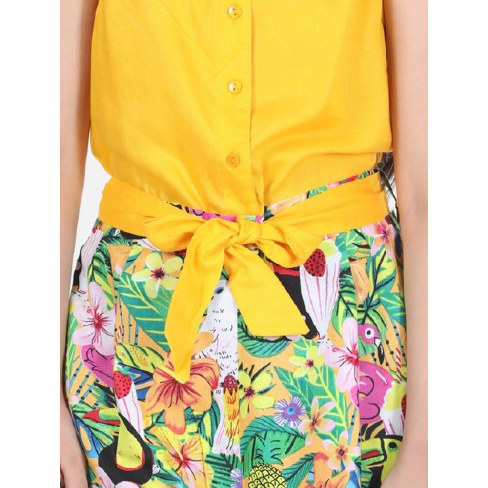 generic girl's rayon flamingo print sleeveless jumpsuit (yellow multicolor) generic girl's rayon flamingo print sleeveless jumpsuit (yellow multicolor)
