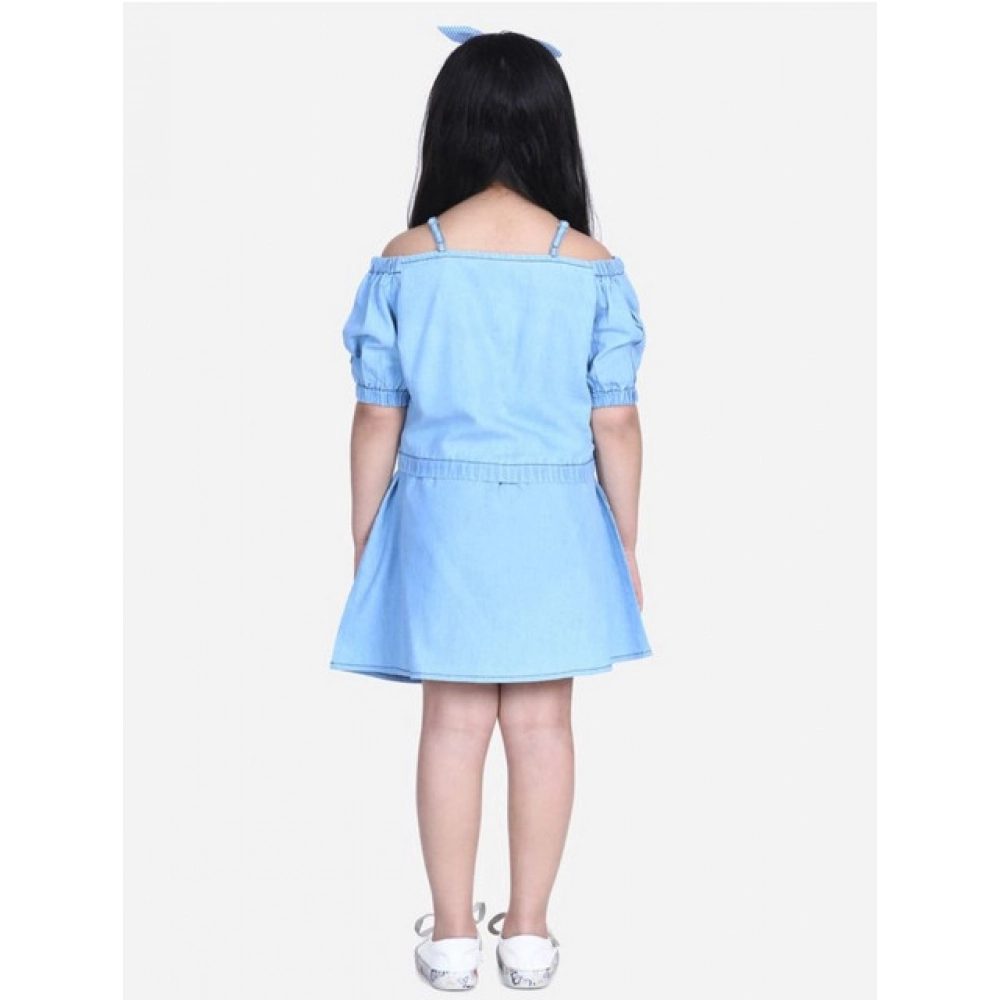 generic girl's denim solid cold shoulder top and skirt set (light blue) generic girl's denim solid cold shoulder top and skirt set (light blue)