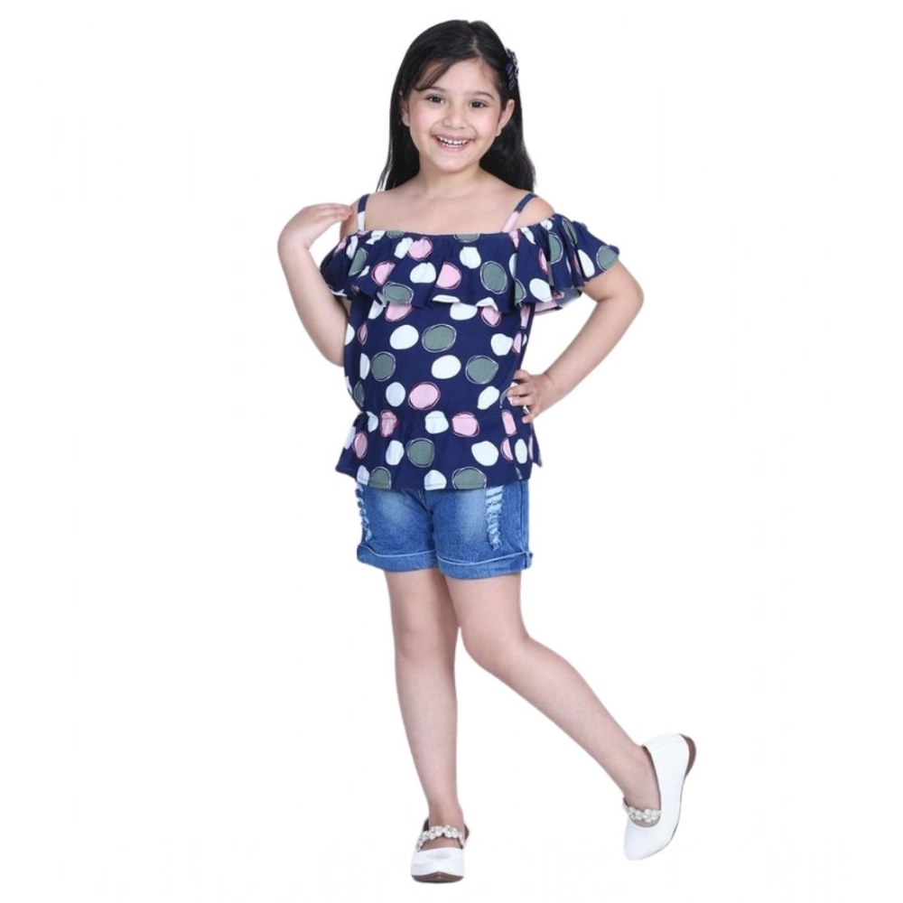 generic girl's rayon solid cold shoulder top with shorts (navy blue) generic girl's rayon solid cold shoulder top with shorts (navy blue)