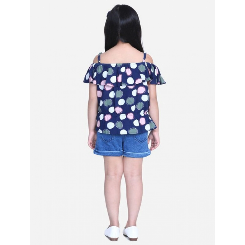 generic girl's rayon solid cold shoulder top with shorts (navy blue) generic girl's rayon solid cold shoulder top with shorts (navy blue)