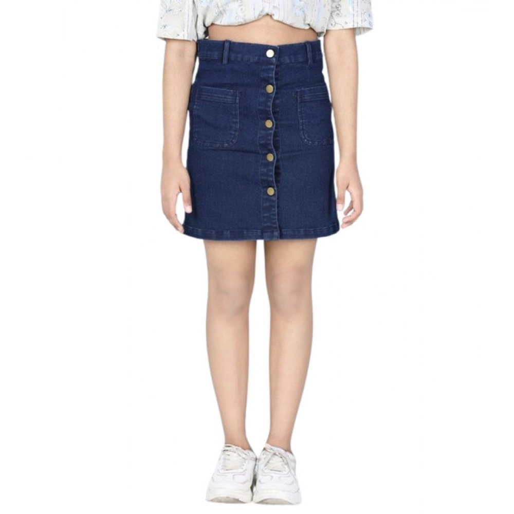 generic girl's denim solid buttoned skirt (navy blue) generic girl's denim solid buttoned skirt (navy blue)
