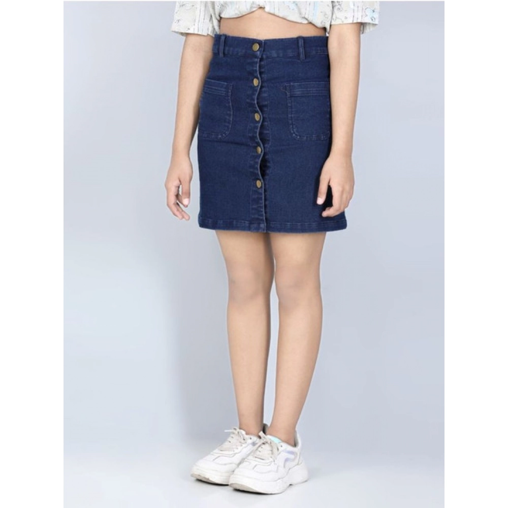 generic girl's denim solid buttoned skirt (navy blue) generic girl's denim solid buttoned skirt (navy blue)