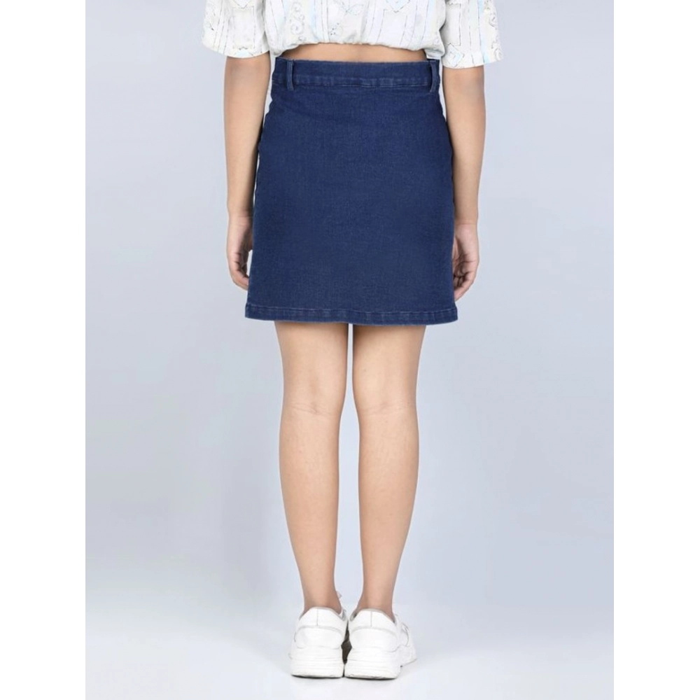 generic girl's denim solid buttoned skirt (navy blue) generic girl's denim solid buttoned skirt (navy blue)