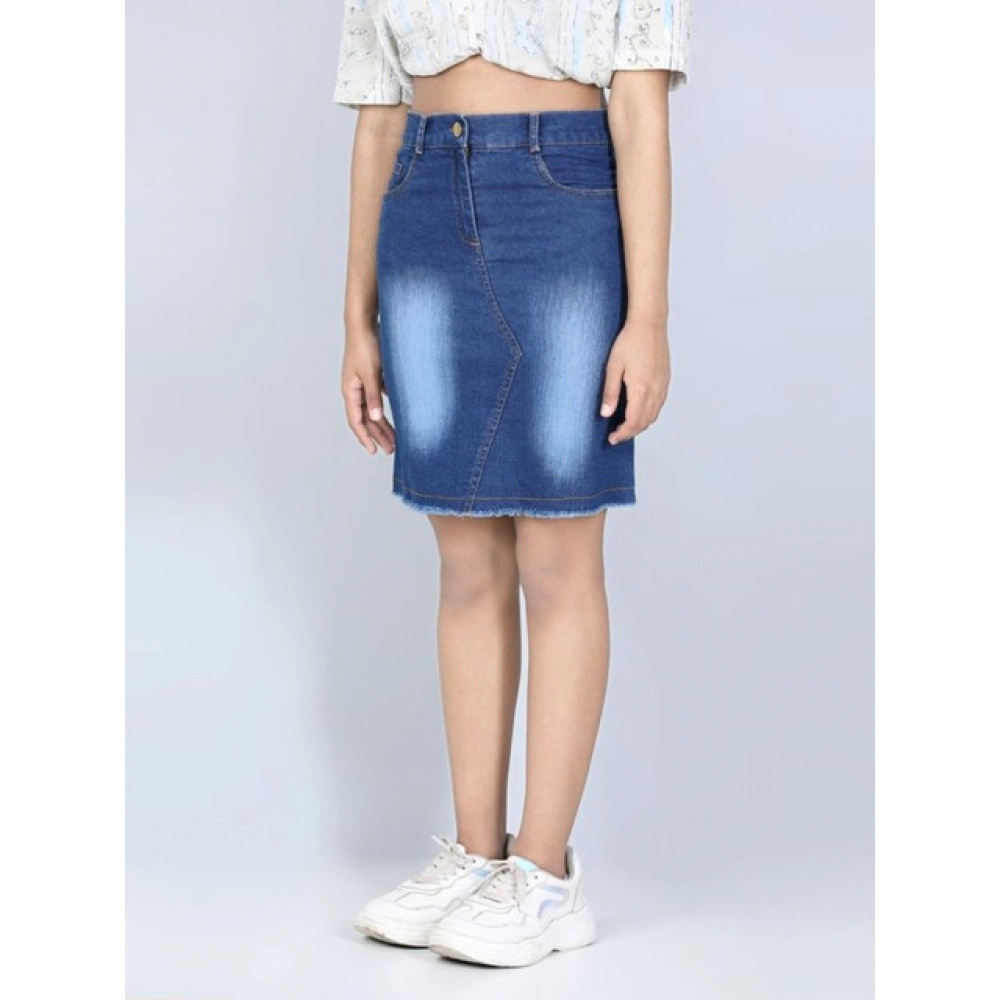 generic girl's denim solid buttoned skirt (blue) generic girl's denim solid buttoned skirt (blue)