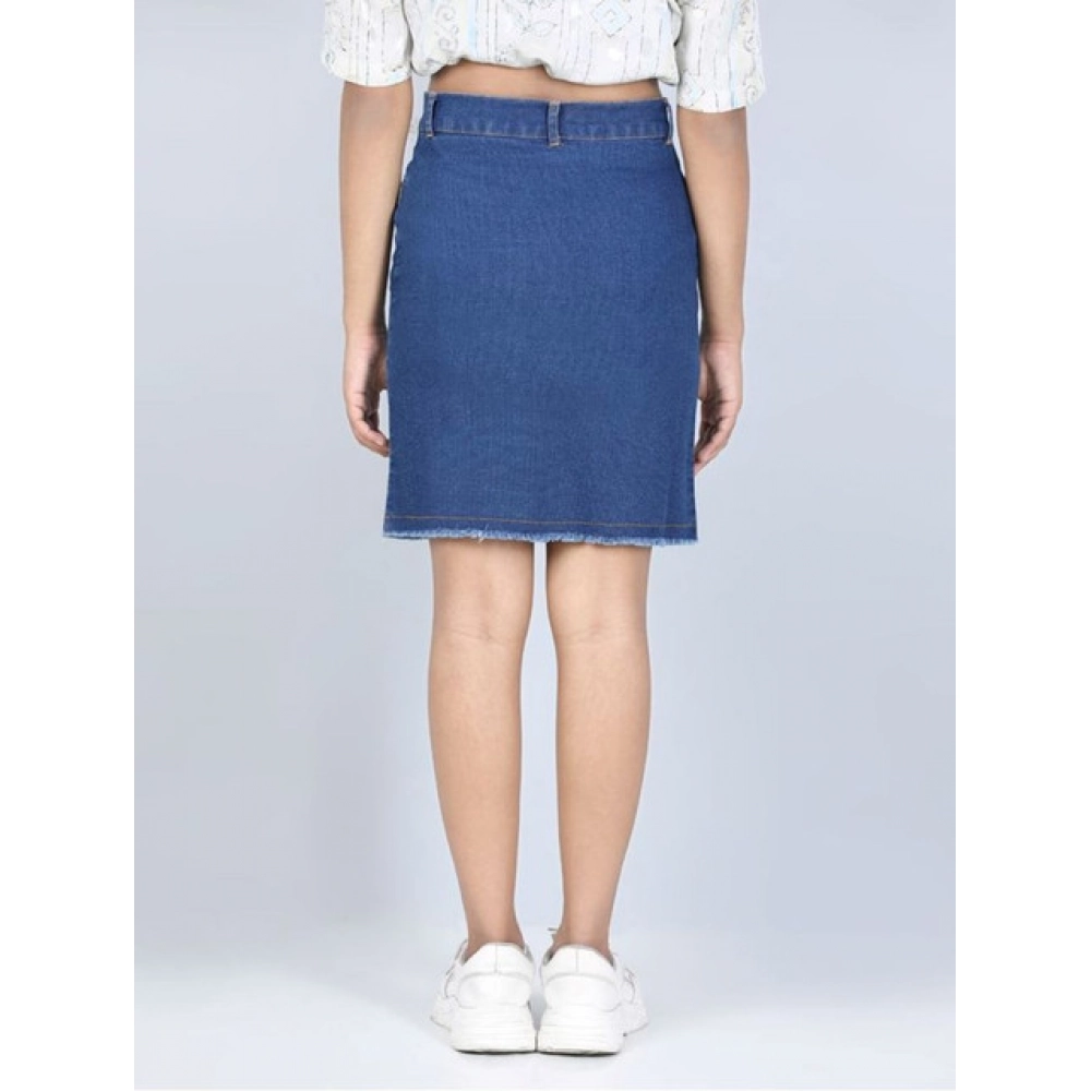 generic girl's denim solid buttoned skirt (blue) generic girl's denim solid buttoned skirt (blue)